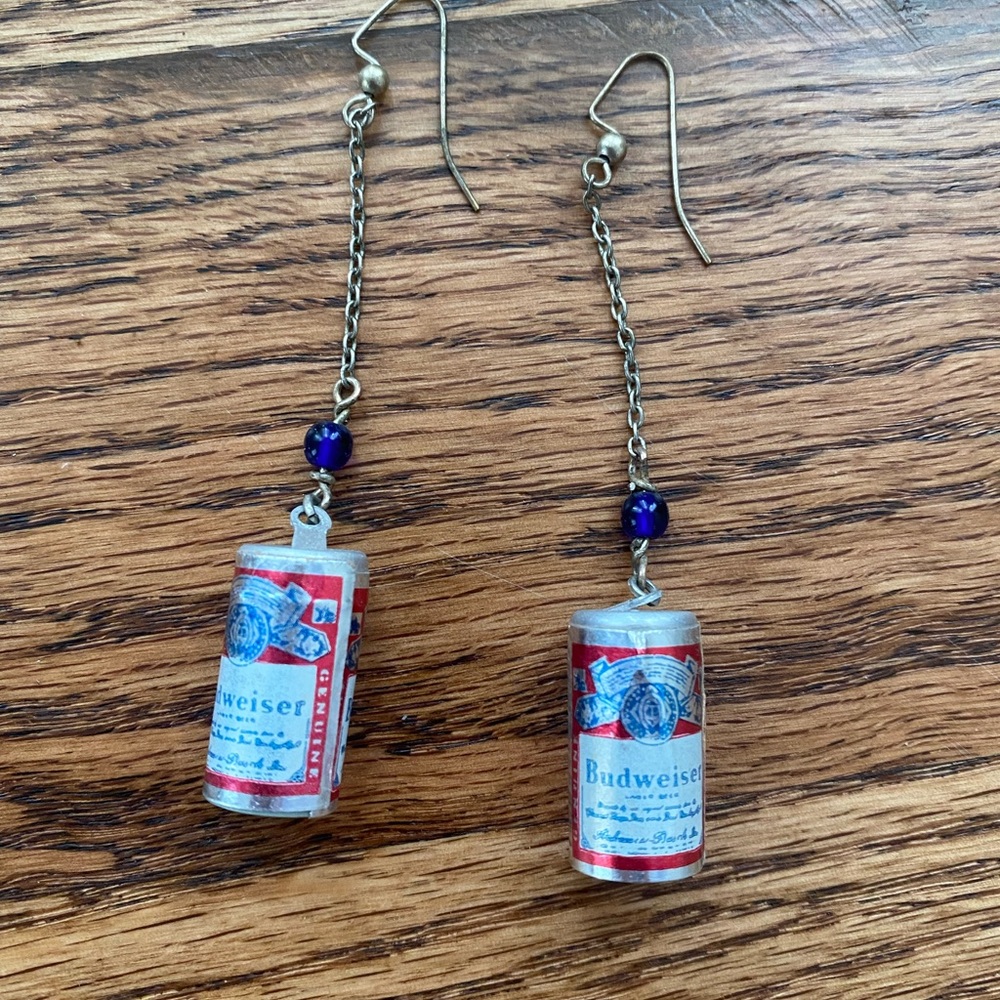 handmade budweiser earrings!